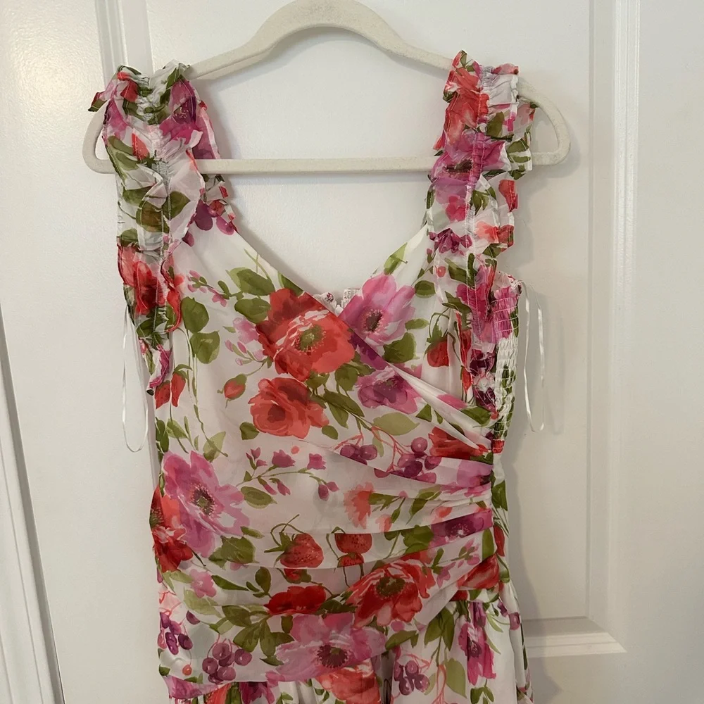 NWT Abercrombie & Fitch Floral Ruffle Strap High-Low Maxi Chiffon Dress medium